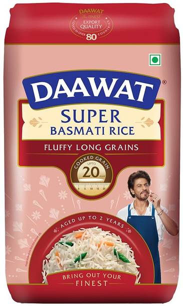 Daawat Super Basmati Rice 1Kg | Fluffy Long Grains| Cooked upto 20mm* Basmati Rice (Long Grain, Raw)