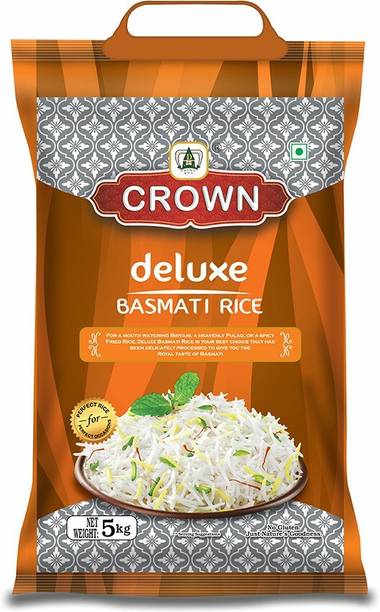 CROWN Rice Deluxe Long Grain, Gluten Free,Double  100% Natural Basmati Rice (Long Grain, Polished)