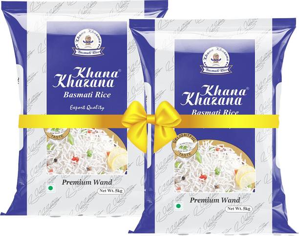 KHANA KHAZANA Premium Wand Basmati Rice|Amazing Taste,Flavour & Aroma|Best for Pulav (5kg x 2) Basmati Rice (Long Grain, Raw)