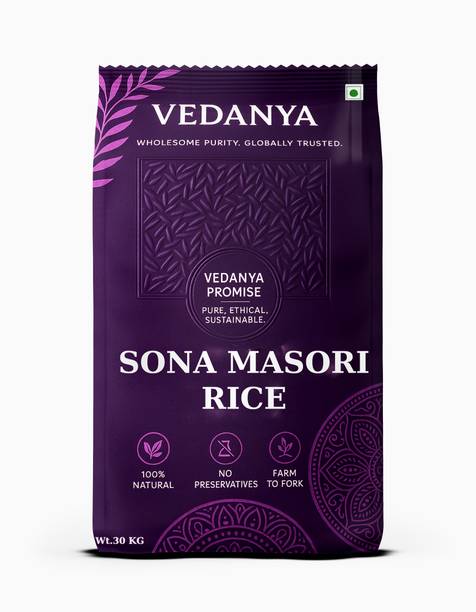 Vedanya Sona Masoori Rice – Light, Fluffy & Aromatic | Ideal for Daily Indian Meals| Sona Masoori Rice (Small Grain)