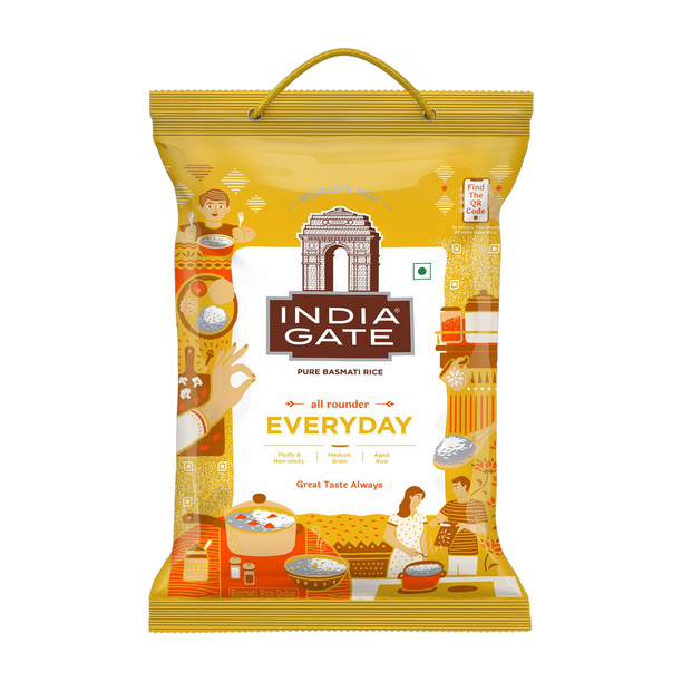 INDIA GATE All Rounder Everyday | Aged Rice | Fluffy & Non-Sticky Basmati Rice (Medium Grain, Polished)
