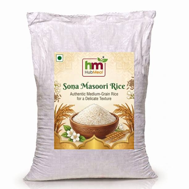 Hubmeal Premium Sona Mansoori rice, soft, lightweight & perfect daily use|Aged Rice|10kg Sona Masoori Rice (Small Grain, Unpolished)