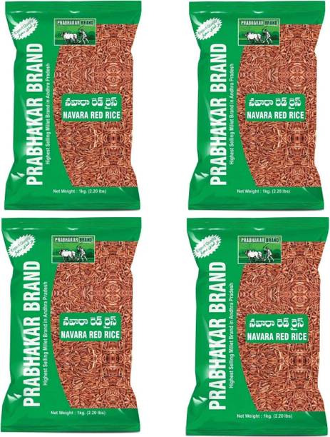 Prabhakar Brand Navara Rice combo pack of 4 Red Everyday Rice (Medium Grain, Unpolished)