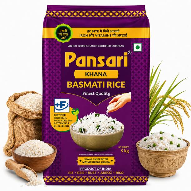 Pansari 2-Years Aged Long Grain Premium Quality Khana Basmati Rice,Biryani Rice, Pulav Rice- 5KG Pack Basmati Rice (Long Grain, Raw)