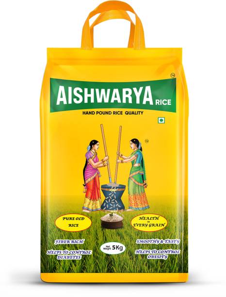 Aishwarya Hand Pound Sona Masoori  Rice (5kg) | Semi-Polished & Fiber Rich Sona Masoori Rice (Small Grain, Raw)