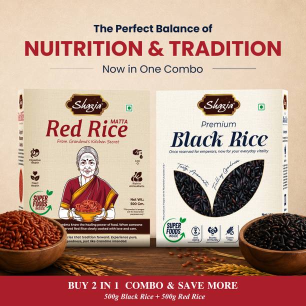 Shazia Premium Healthy Rice Combo, Black Rice 500g + Red Rice 500g, Fiber & Iron Rich Black Forbidden Rice (Full Grain, Unpolished)