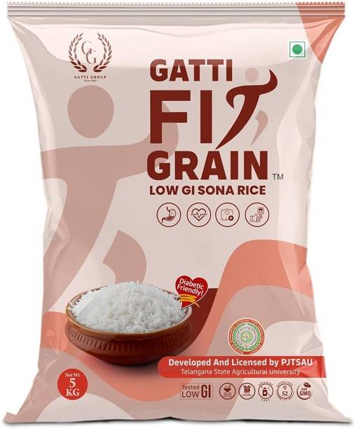 GATTI FIT GRAIN Super Quality Low GI (Glycemic Index) White Rice - Diet & Diabetic Friendly Sona Masoori Rice (Medium Grain, Polished)
