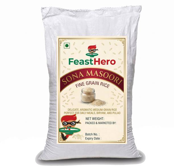 Feasthero Super Premium Quality Sona Mansoori Rice | Rice 5kg | Easy To Cook Sona Masoori Rice (Small Grain, Steam)