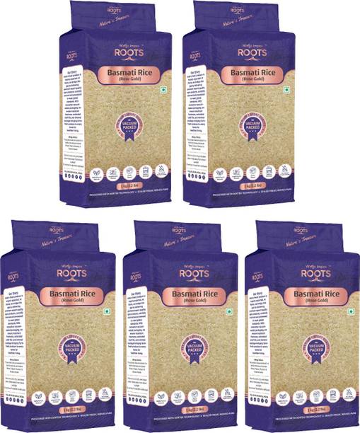 wings impex roots Roots Rose Gold rice (1 kg - Pack of 5) Basmati Rice (Full Grain, Unpolished)