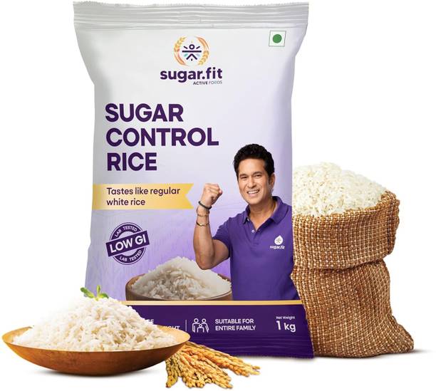 Sugar.fit Sugar Control Low GI Sona Masoori Rice | Whole Grain |Supports Weight & Diabetes Sona Masoori Rice (Full Grain, Unpolished)