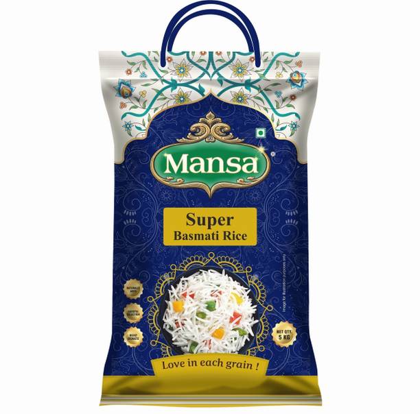 Mansa Super Basmati Rice 5 Kg | Naturally Aged Long Grain Rice | Highly Aromatic Basmati Rice (Long Grain, Unpolished)