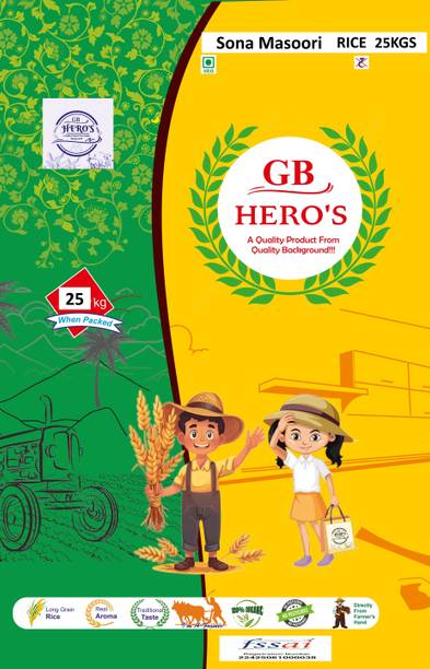 SEAKARAN TRADERS GB HERO'S SONA MASOORI RICE 25 KGS Sona Masoori Rice (Long Grain, Raw)