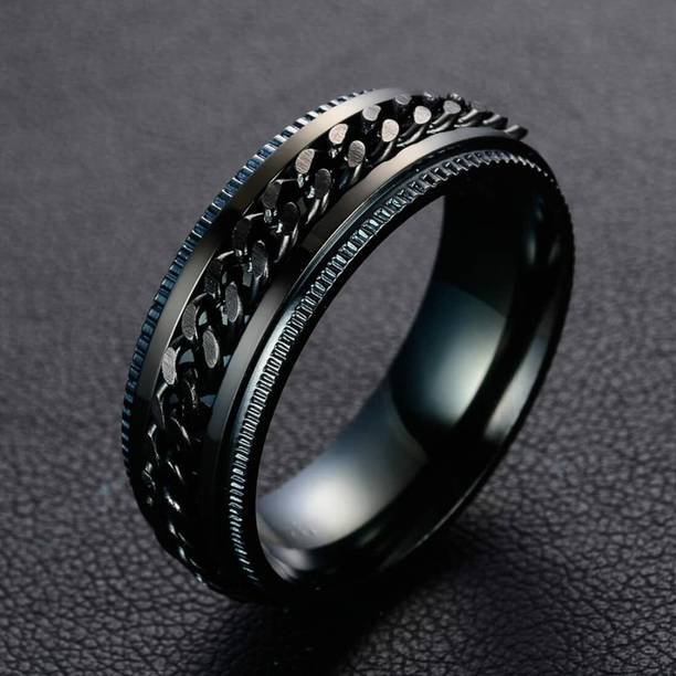 MEENAZ black ring for men boys gents girls thumb band stylish daily simple plain design Alloy, Steel, Metal, Tungsten, Stainless Steel Titanium, Rhodium, Black Silver Plated Ring