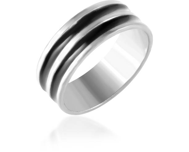 Admier Silver plated Black Band Ring Noble Men Band Style Titanium Steel Ring Alloy Silver Plated Ring