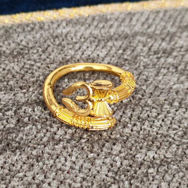 Religious Lord Shiv Trishul Damaru Adjustable Ring Brass Rhodium Plated Ring Set
