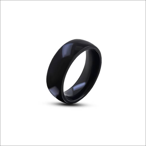 Saizen Midnight Black Titanium Band Ring for Men and Boys Stainless Steel Black Silver Plated Ring