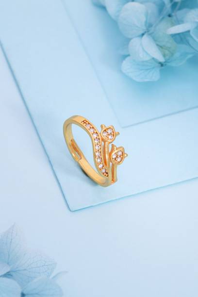 ANOUK 1 Adjustable Gold Plated Ring. Brass Diamond Gold Plated Ring