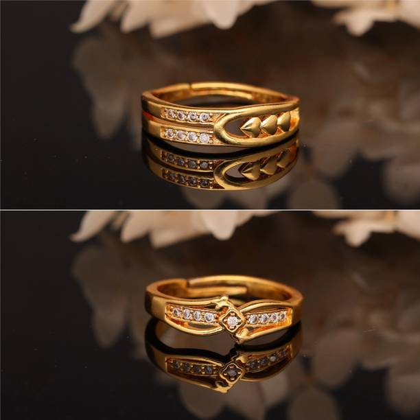 ANOUK Gold-Plated Combo Set of Stylish Adjustable Rings Brass Diamond Gold Plated Ring Set
