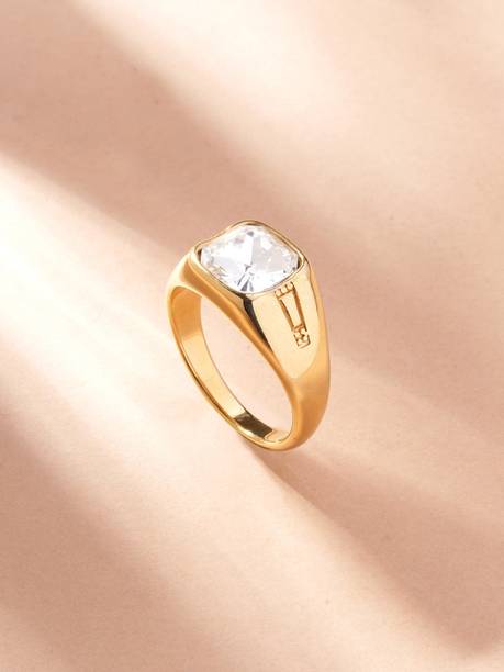 PALMONAS Valour Solitaire Ring for Men - Waterproof & Anti-Tarnish Stainless Steel Cubic Zirconia Gold Plated Ring