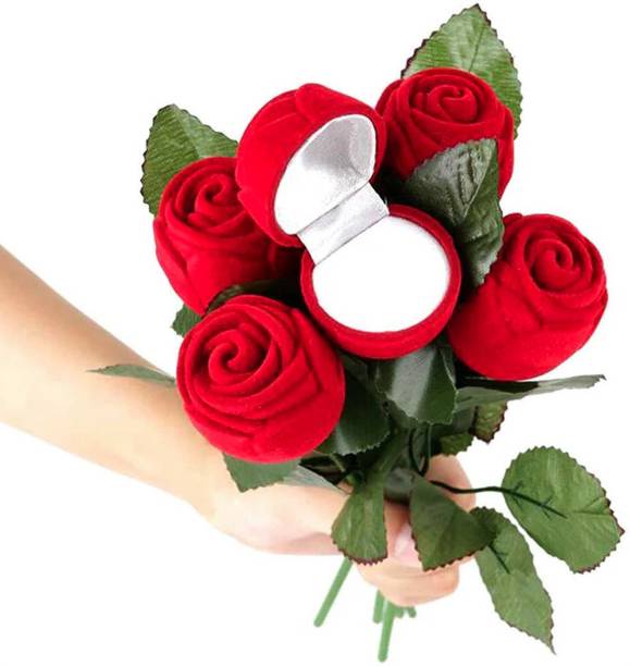 QIBA Velvet Red Rose Ring Box For Women And Girls Red Rose Artificial Flower