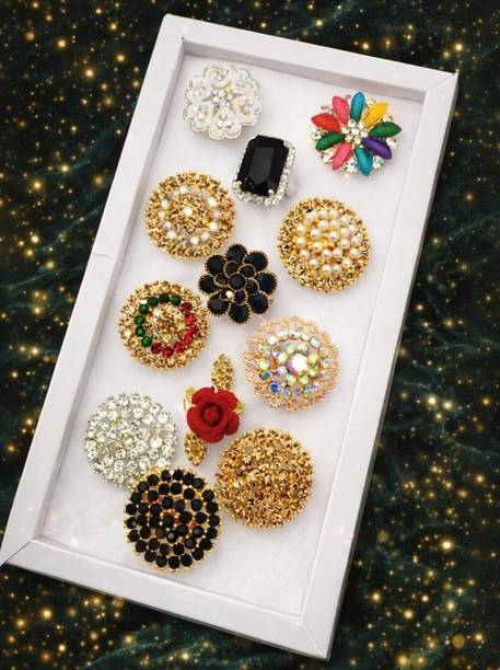 Combo Pack Of Fancy Multicolour 12 Ad Rings Brass Diamond Gold, Silver Plated Ring Set