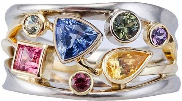 Silver Two-Tone Multi-Gemstone Cluster Ring for Women & Girls Metal Swarovski Crystal Silver Plated Ring