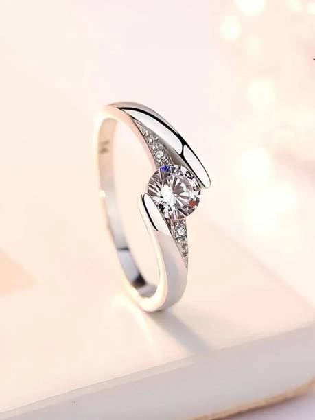 Korean Stylish Moissanite Exquisite Simple Dazzling Adjustable Finger Ring Alloy Cubic Zirconia Silver Plated Ring