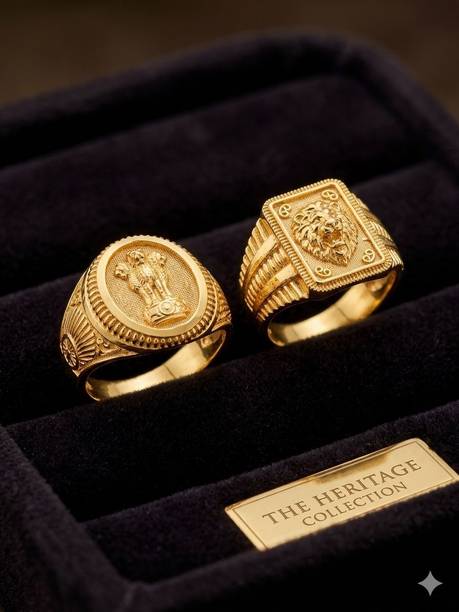 LION &SATYAMEV JAYATE RING FOR MAN AND BOYS Brass Gold Plated Ring
