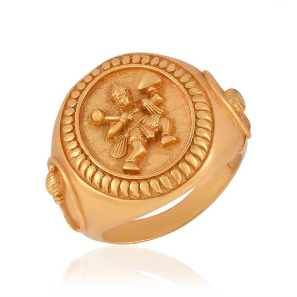 Gold Plated Heavy Round shape, Lord Hanuman with Gada Ring Men Women Brass Gold Plated Ring
