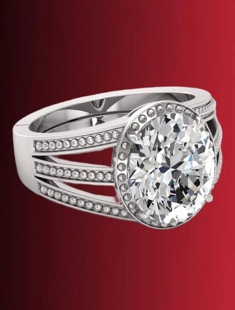 8.25 ratti Zircon american diamond zircon stone Original Ring Lab certificate Brass, Metal Silver Plated Ring