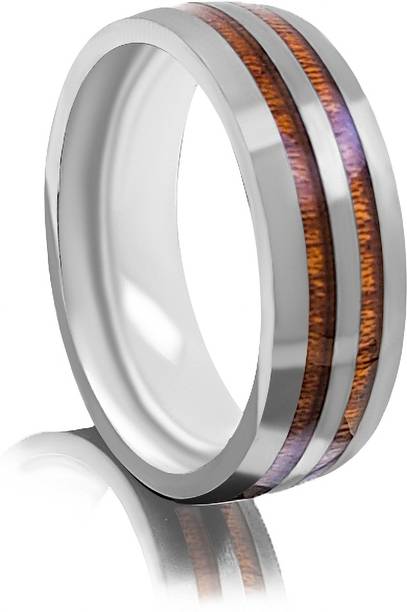 Saizen Silver Plated Stainless Steel Band Ring with the design of 2 mirror wood strips Stainless Steel Silver Plated Ring
