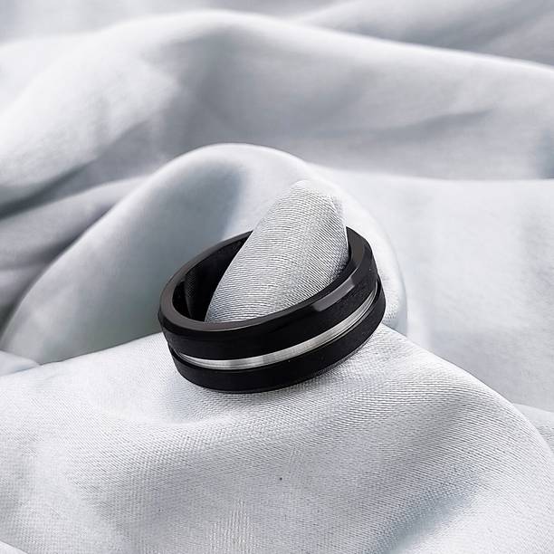 GiftsNests Band Ring Silver Strip on the Middle of ring design band ring for men boys Stainless Steel Rhodium Plated Ring