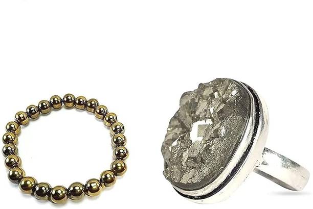 VIBESLE Natural Pyrite Ring with Adjustable Size and Pyrite Bracelet Crystal Crystal Ring