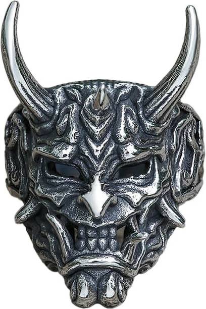 Hannya Prajna Demon Mask Luxury Solid Pure Titanium Stainless Steel Ring for Men Stainless Steel Ring