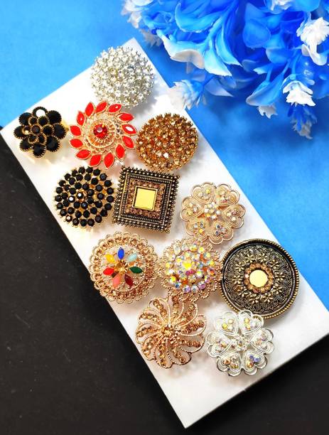 Combo Pack Of Fancy Multicolour 12 Ad Rings Brass Diamond Gold, Silver Plated Ring Set