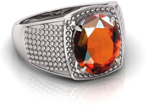 Original Gomed (Hessonite Garnet) Gemstone Ring Stone for Success, Silver Garnet Silver Plated Ring