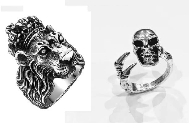 Stylish LION King With Skull Ring For Men And Women Stainless Steel Silver Plated Ring Set