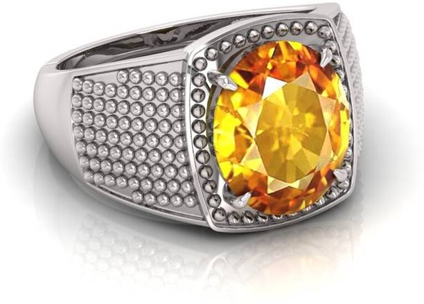Natural Yellow Sapphire (Pukhraj) Gemstone Ring for unisex |Success Stone Silver Crystal Silver Plated Ring