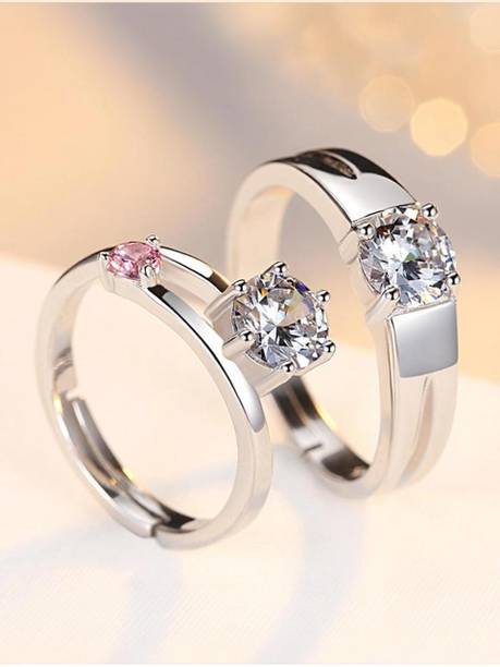 LAVITRA Valentine Gift Couple Ring for lovers Gift for Girlfriend Boyfriend/Husband Wife Stainless Steel, Brass, Stone, Metal, Copper Cubic Zirconia Platinum Plated Ring Set