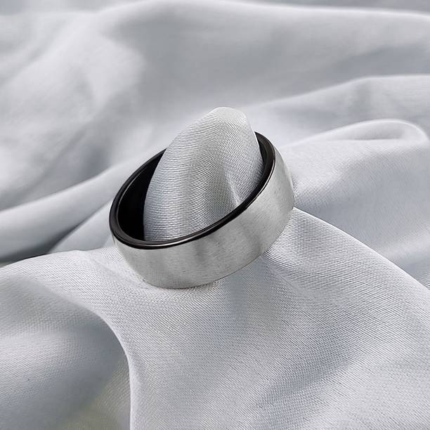 Kheer Impex Beautiful Two Tone Black Tungsten Ring with Wide Finish Exterior Band. Stainless Steel Rhodium Plated Ring