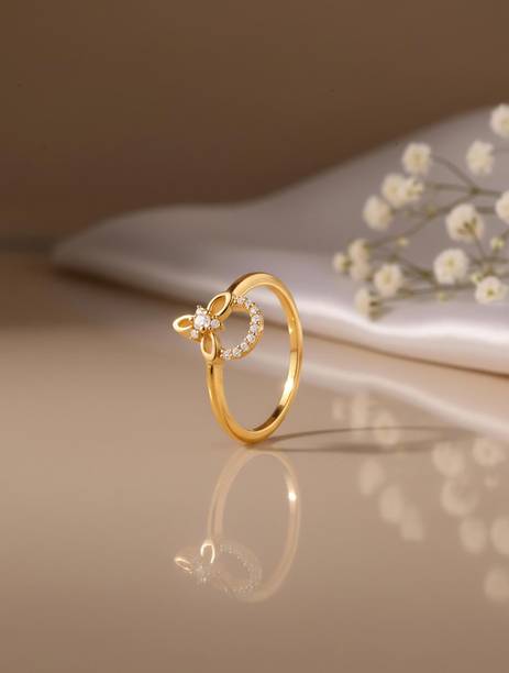 925 Silver Golden Adoring Floral Ring,Fixed Size Sterling Silver Zircon Gold Plated Ring