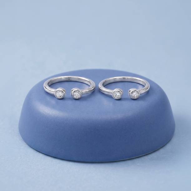 Silver Pebble Muse Toe Rings Sterling Silver Cubic Zirconia Rhodium Plated Toe Ring