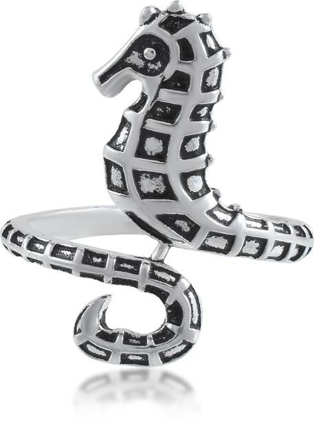Antique Silver Sea Horse finger ring Brass Sterling Silver Plated Ring