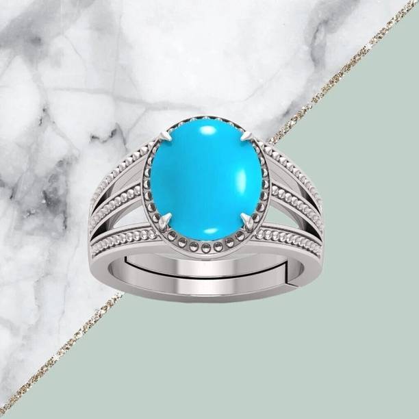 7.25 ratti Turquoise stone Original silver plated Ring Lab certificate Brass, Metal Silver Plated Ring