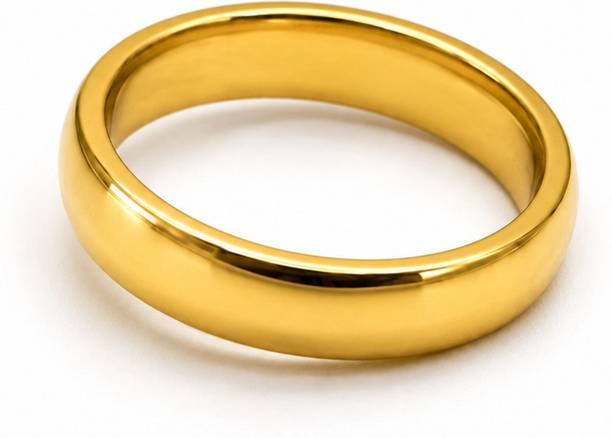 OM GRAVZ Men’s Gold Stainless Steel Smooth Band Ring for Daily Wear Stainless Steel NA, Gold Plated Ring