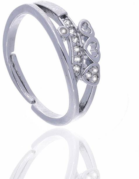 Dressberry Silver Plated American Diamond Adjustable Finger Ring for Women and Girls Brass Diamond Silver Plated Ring
