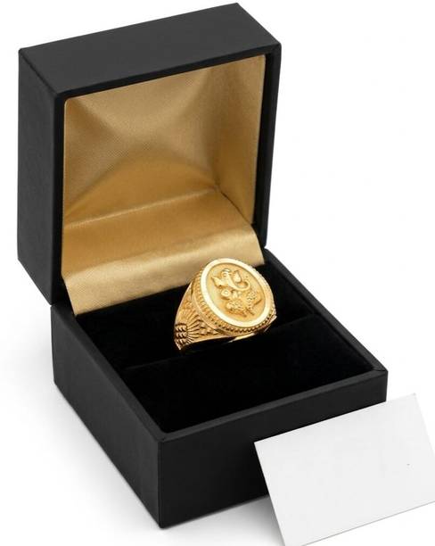 URdeals Lord Ganesha Design Gold Plated Free Size Finger Ring for Men Boys Brass Gold Plated Ring