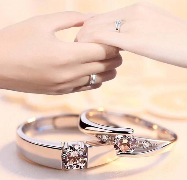 Heeer collection Valentine Gift Couple for lovers ,Girlfriend,Boyfriend/Husband Wife Alloy Cubic Zirconia Platinum Plated Ring Set