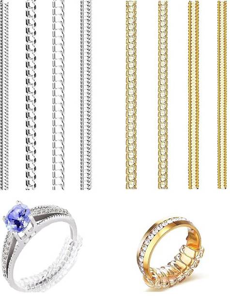 TAPAHPRIYAY 8pcs Ring Sizer Adjuster for Loose Spiral Silicone Tightener Golden+Silver Silicone Ring