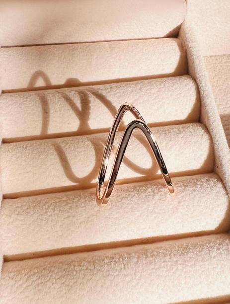 SS V ring Rose gold Stainless Steel Zircon Rhodium Plated Ring